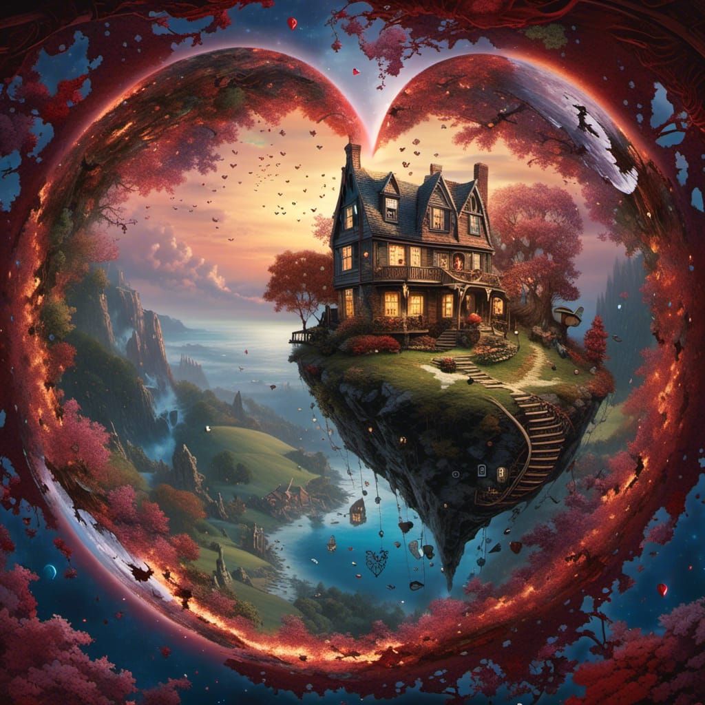 Cozy Cottage: Surreal Digital Illustration with Heart