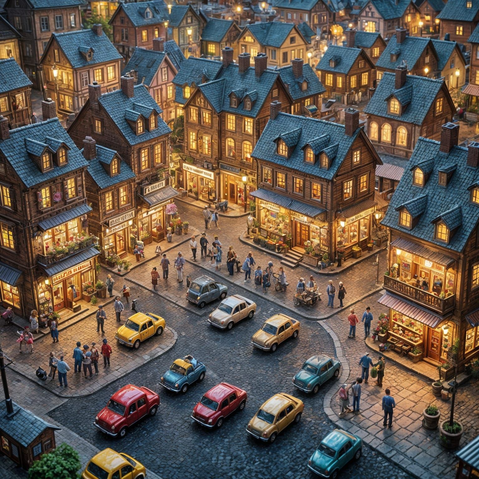 Bustling Miniature Town Crafted from Everyday Objects