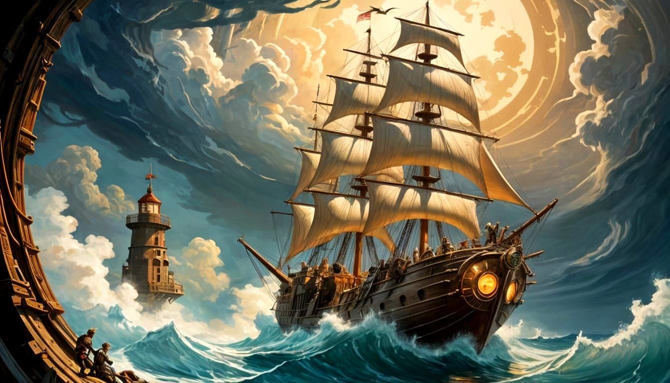 Steampunk Sailor in Stormy Seas