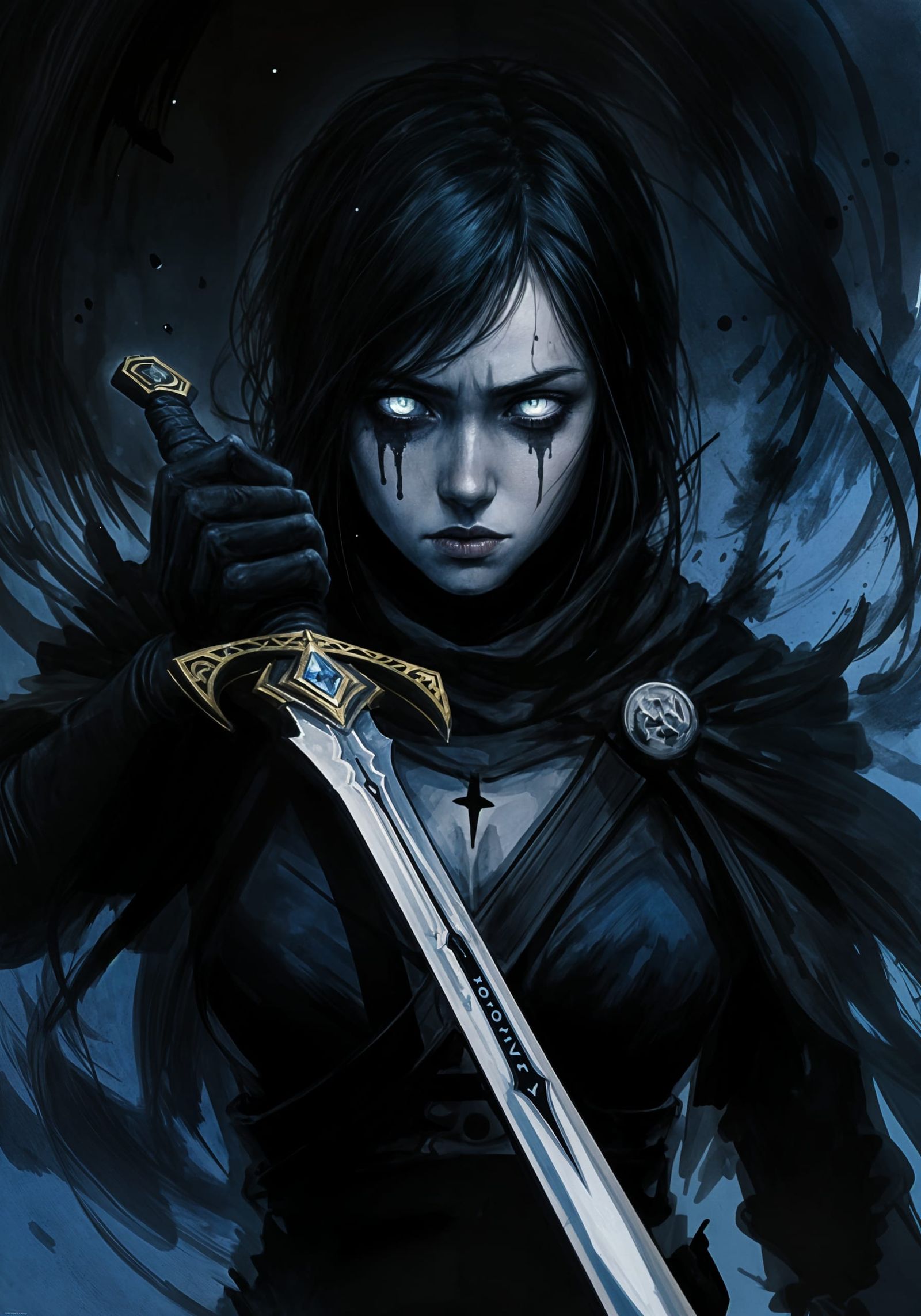 Shadowy Female Agent in D&D Style, Ink Drawing