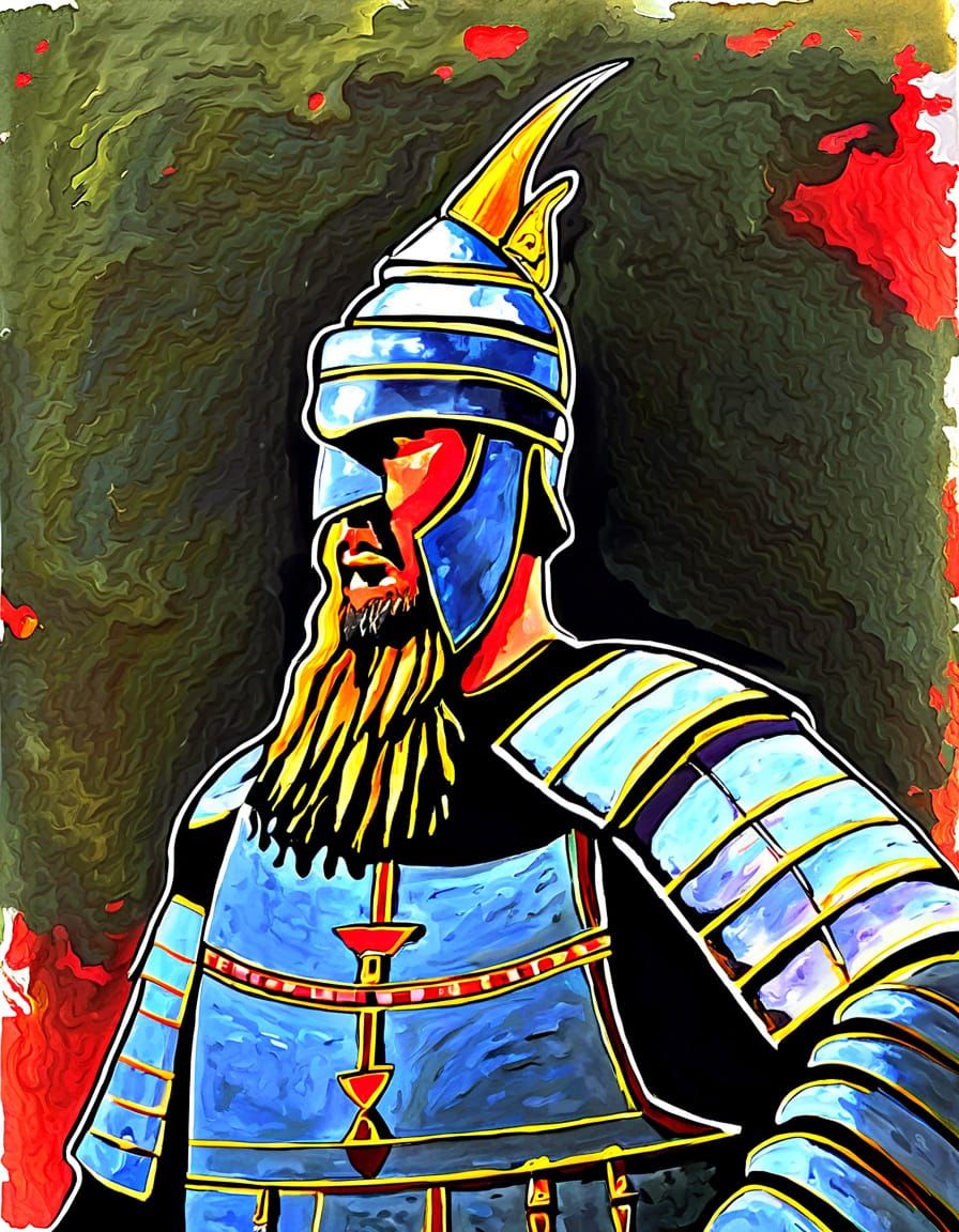 Gjergj Kastriot Skenderbeu in Albanian Armor with Flag