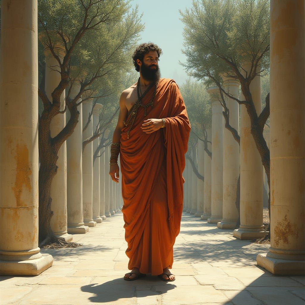 Greek Philosopher in Colonnade: Surreal Digital Art