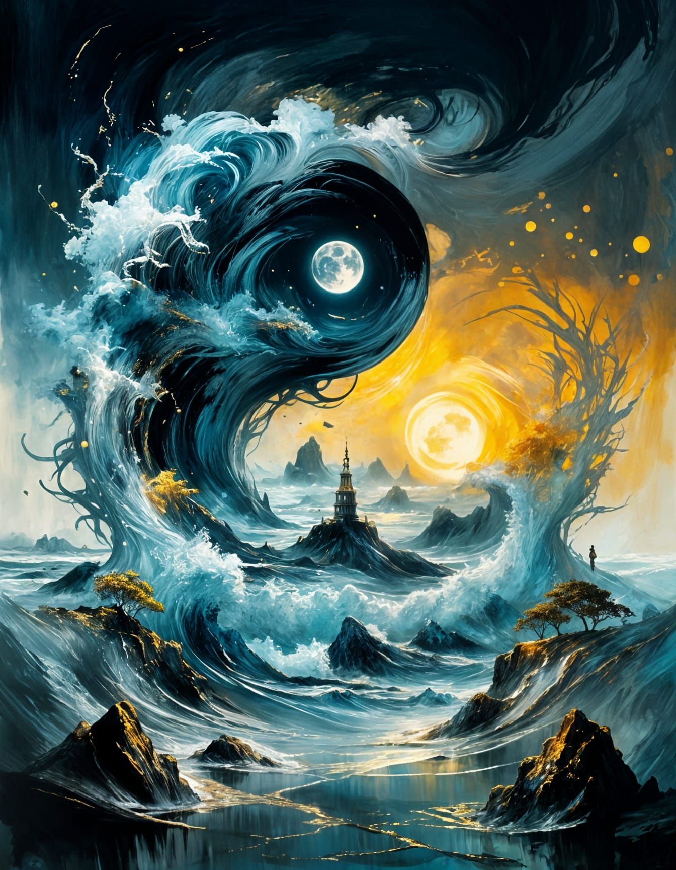 Golden Beach Eclipse with Cascading Flora