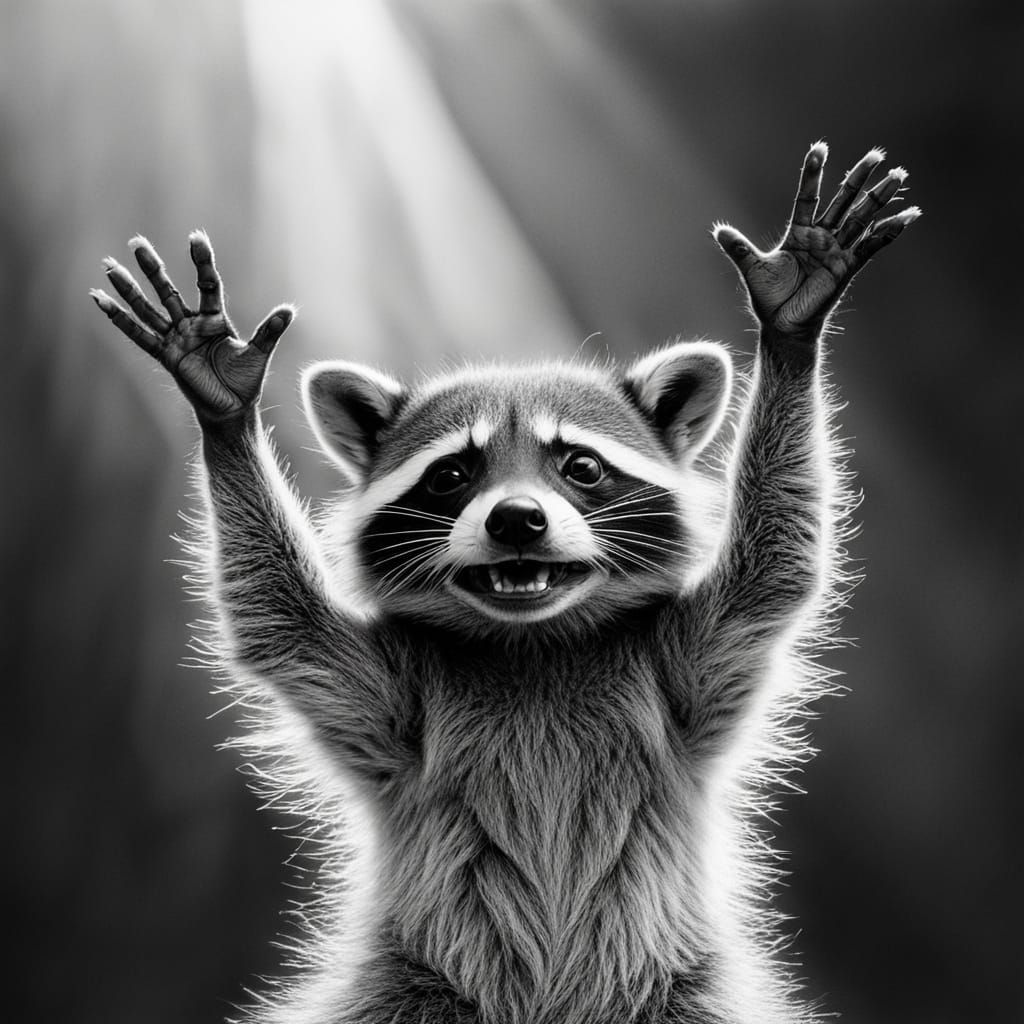 Baby Raccoon Portrait with "Absolute Cinema" Text