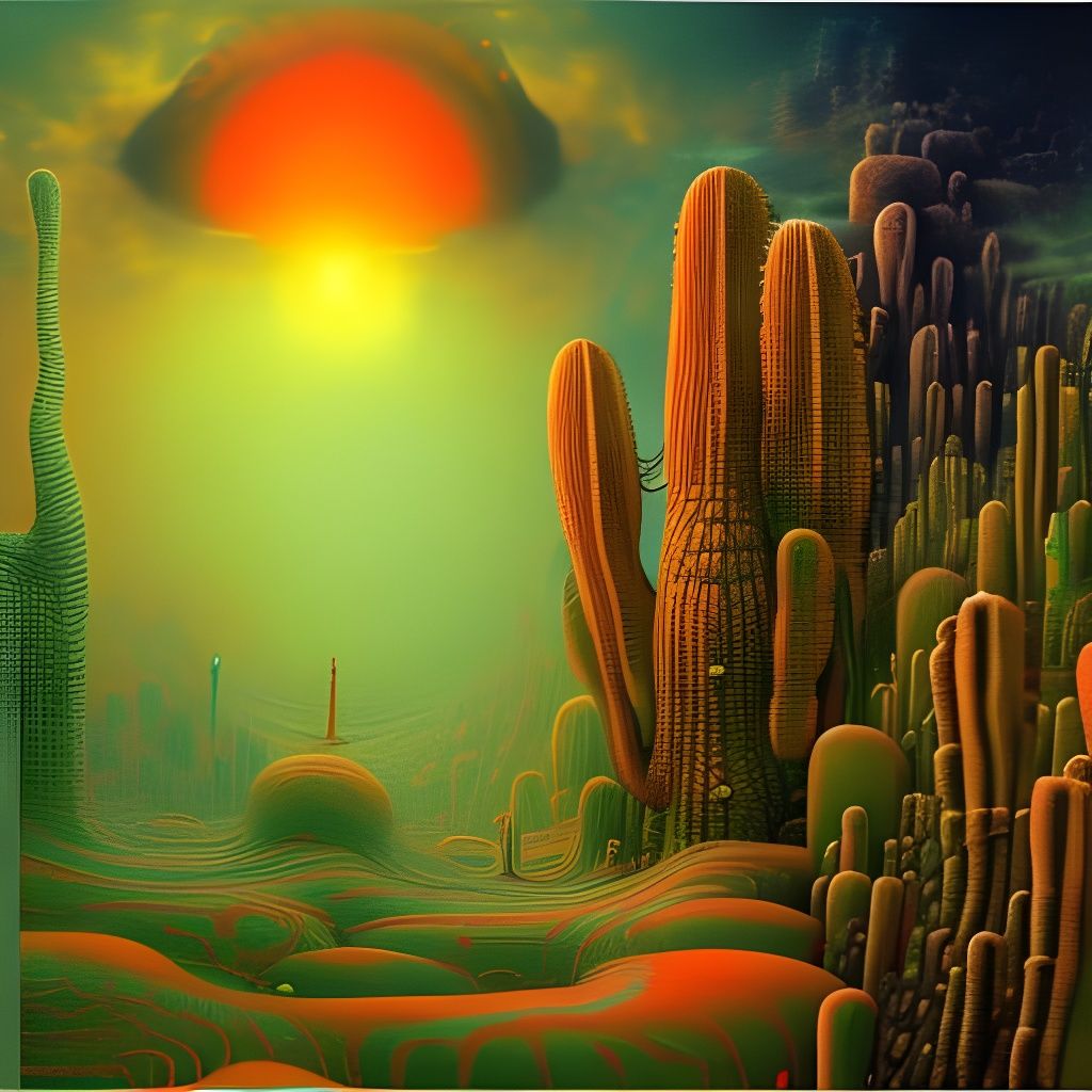 Surreal Cactus Landscape in Ethereal Fantasy Style