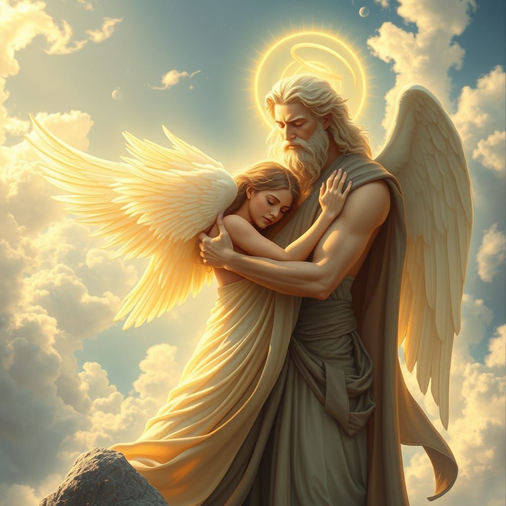 Divine Embrace of Eternal Rulers in Ethereal Style