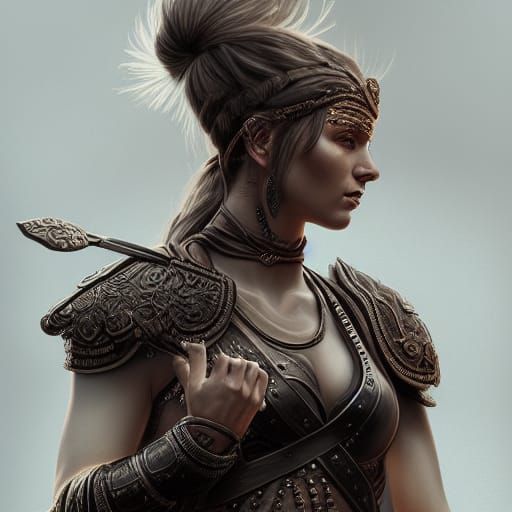 Grecian Warrior Woman Portrait in Fantasy Art Style