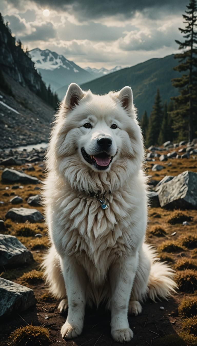 Cinematic Samoyed Portrait in Atmospheric Lighting