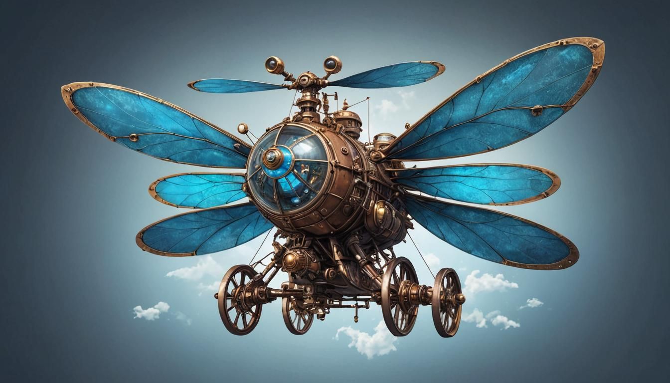 Steampunk Ornithopter with Dragonfly Wings Concept Art