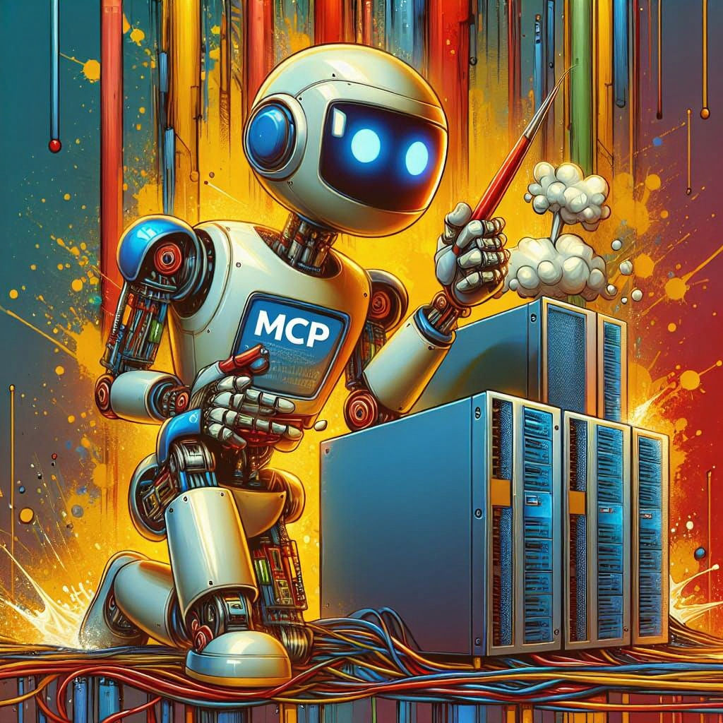 Cartoon Robot Automating Network with Splash Art Elements