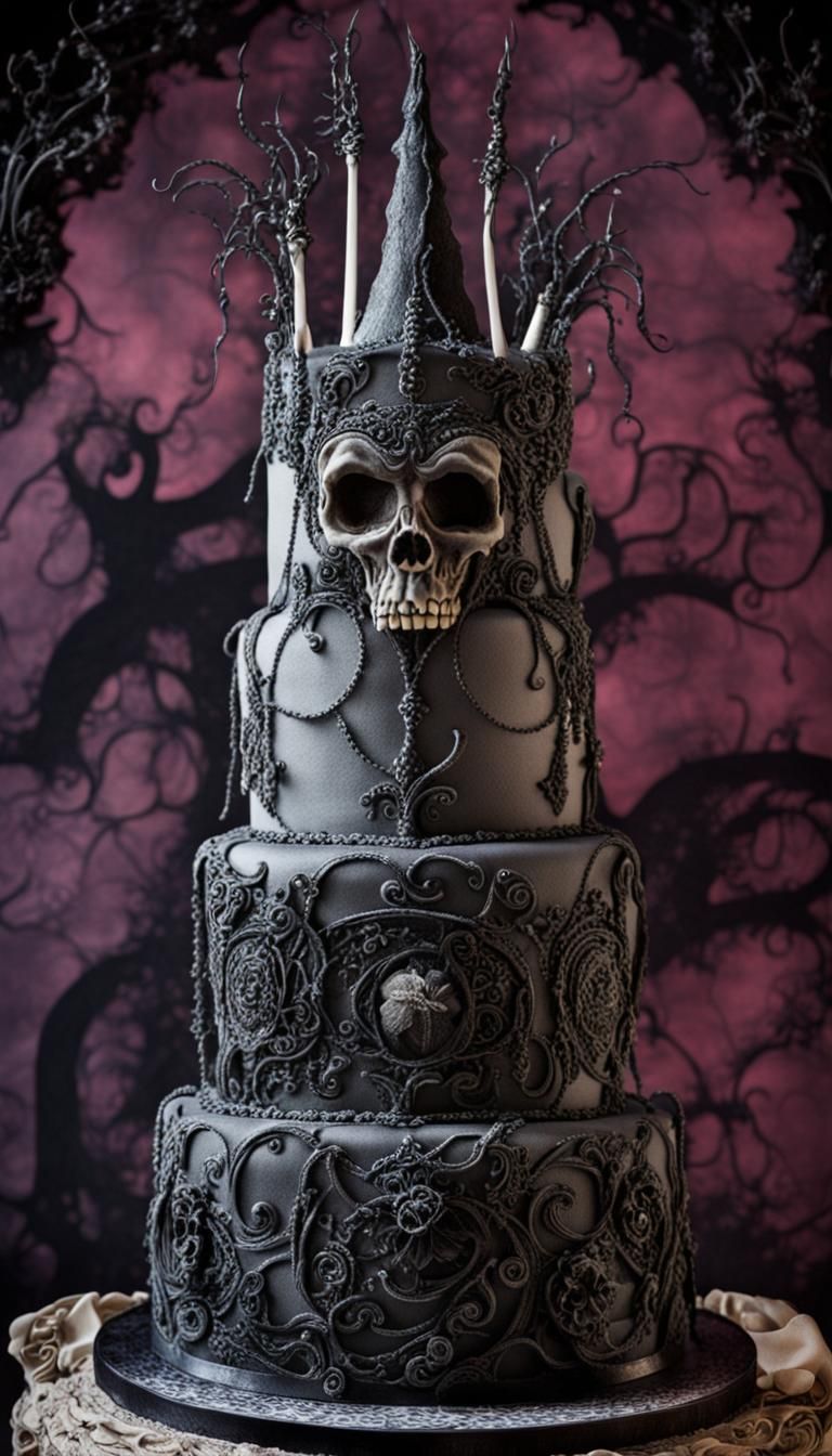 Ornate Gothic Birthday Cake at Party