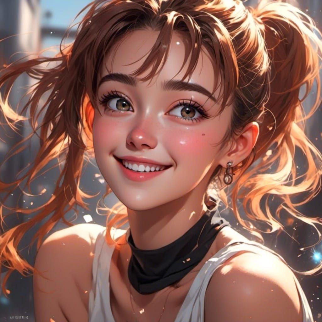 Photorealistic 2.5D Anime Woman with Ponytail