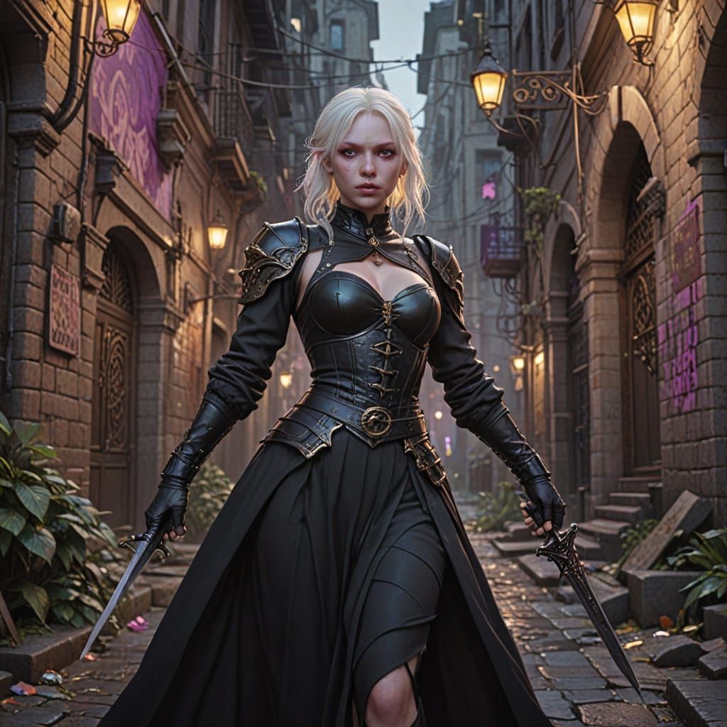 Albino in City Maze: Dark Fantasy Concept Art