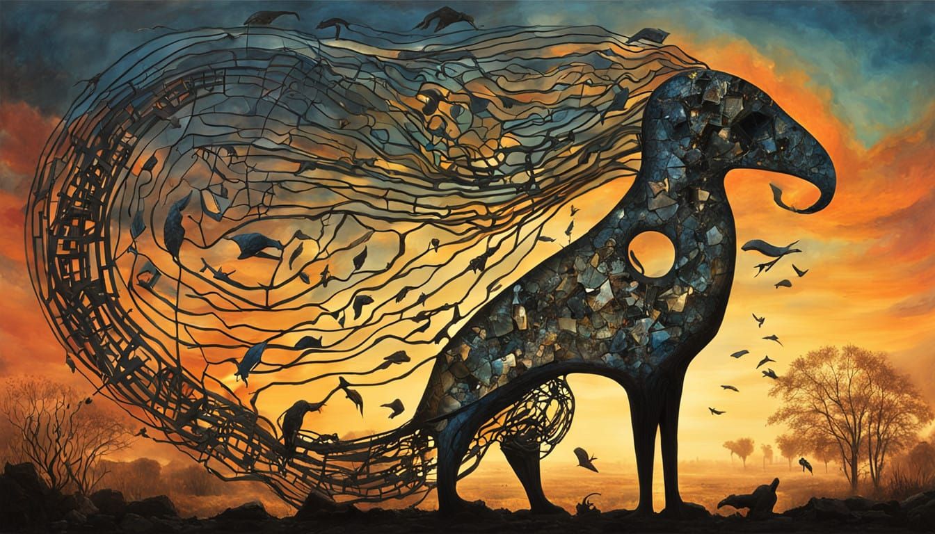 Surreal Bio Art Sculpture with Central Figure and Glowing Cr...