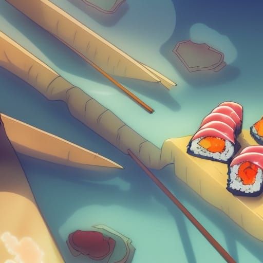 Sushi in Studio Ghibli Anime Style