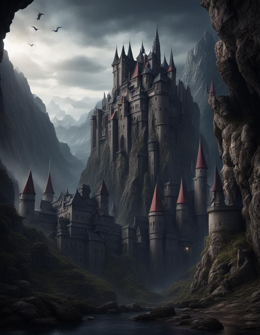 Mystical Gothic Castle Inside a Dark Mountain