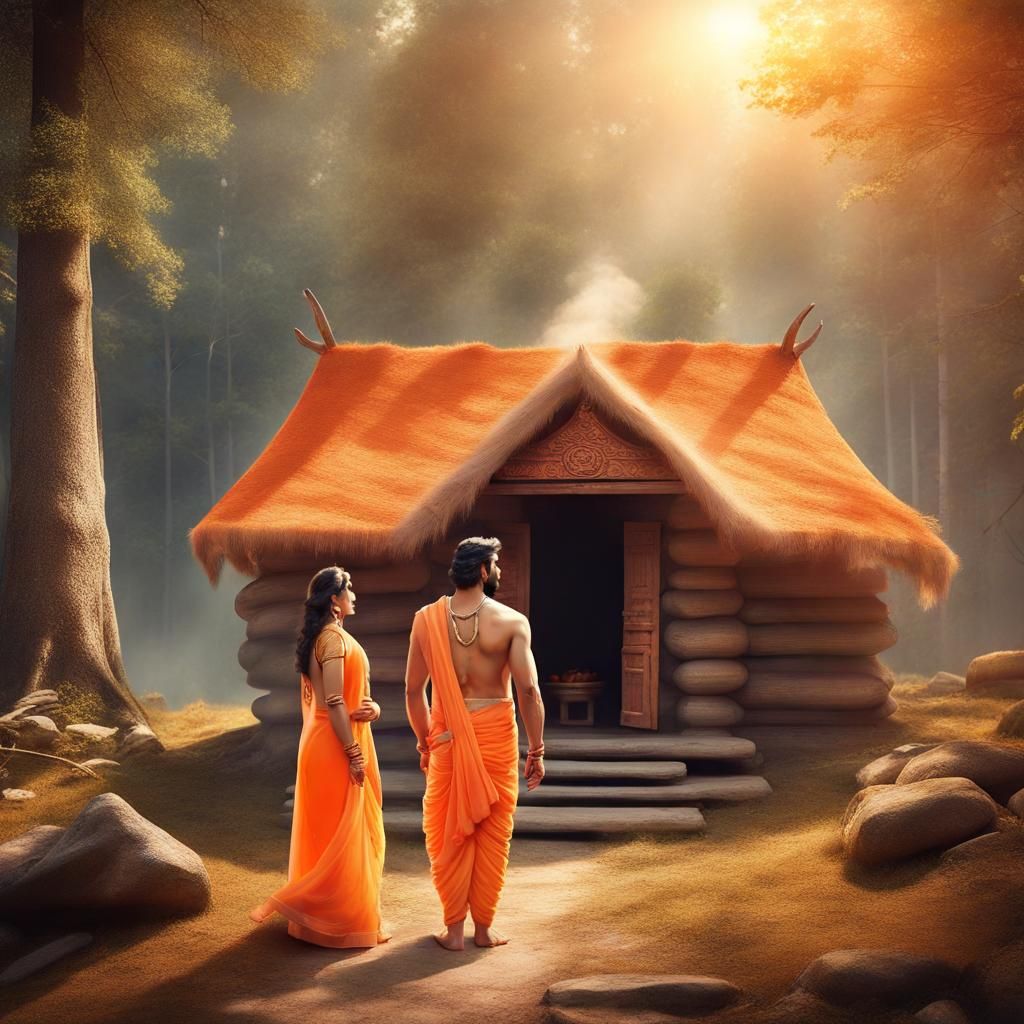 Shree Ram and Sita at a Woodland Hut