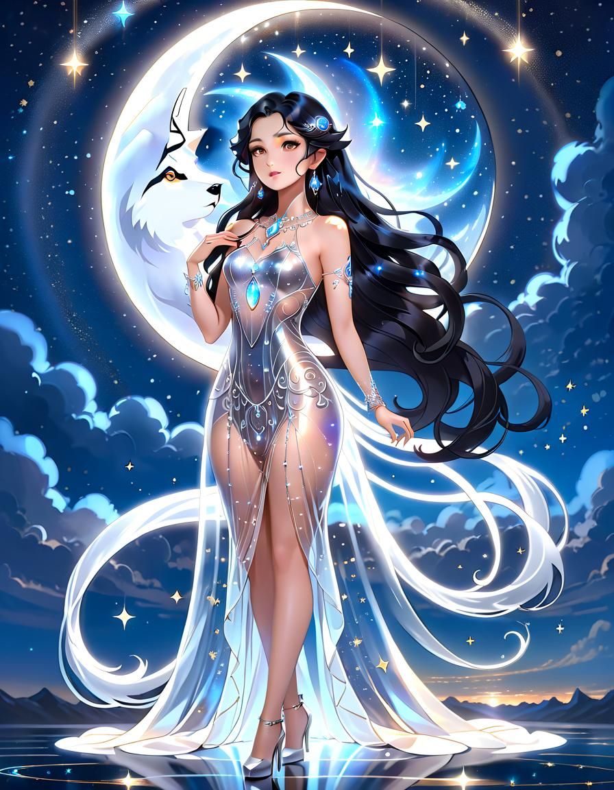 Celestial Moon Wolf: Woman in Glass Dress