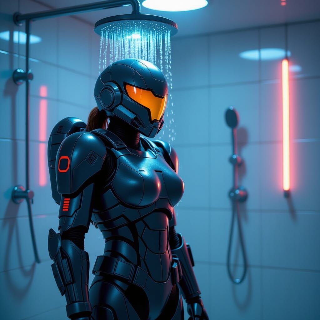 Samus Aran in Cyberpunk Shower Scene