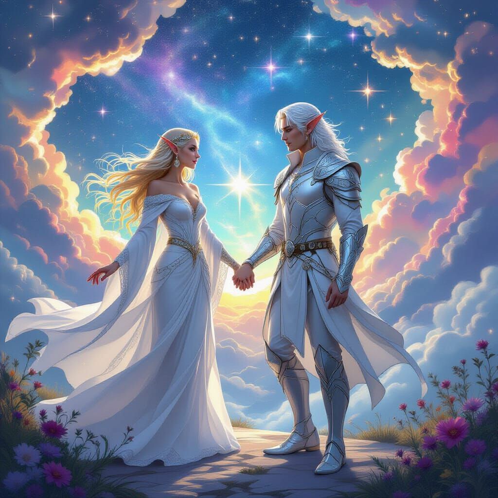 Elven Couple in Astral Landscape, Visionary Art