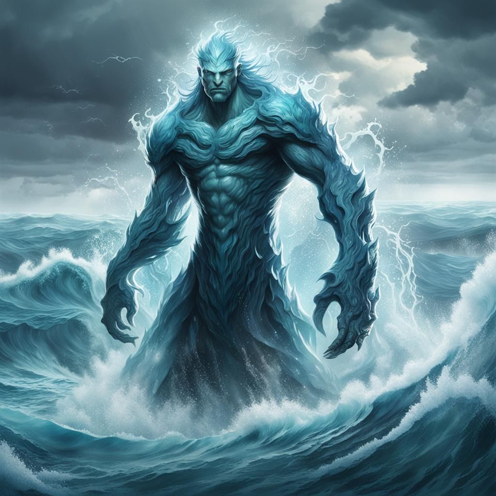 Water Elemental Humanoid with Storm Grey Eyes
