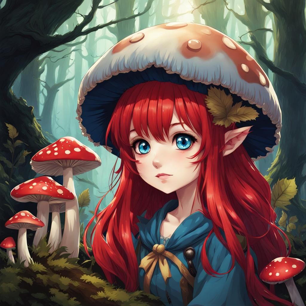 Anime Mushroom Girl with Bat Wings