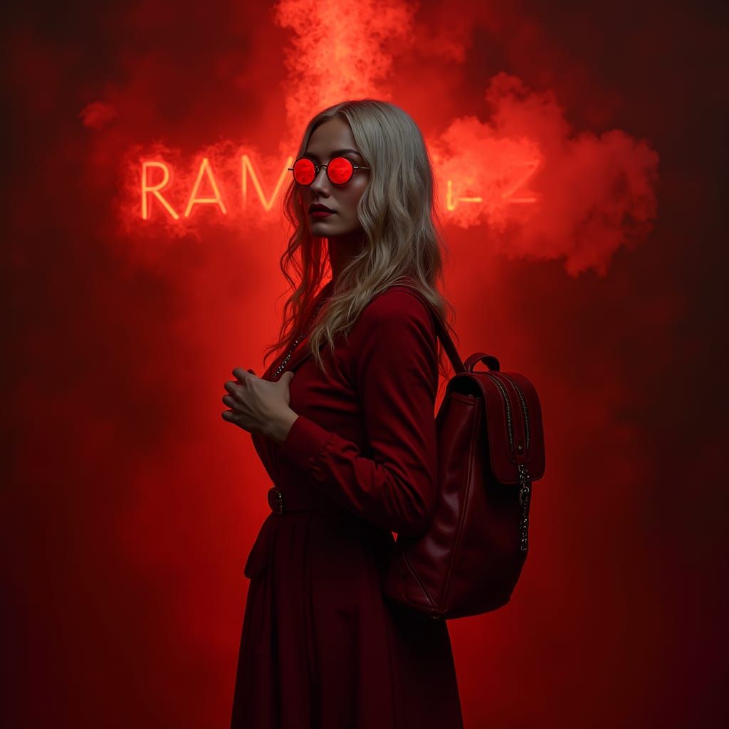 Stylized Dark Scene of Woman with White Hair