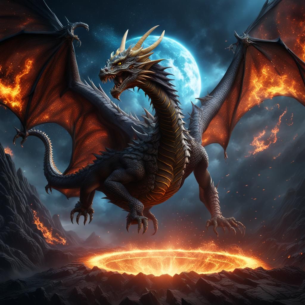 Dragon Emerges from Black Hole: Fantasy Concept Art