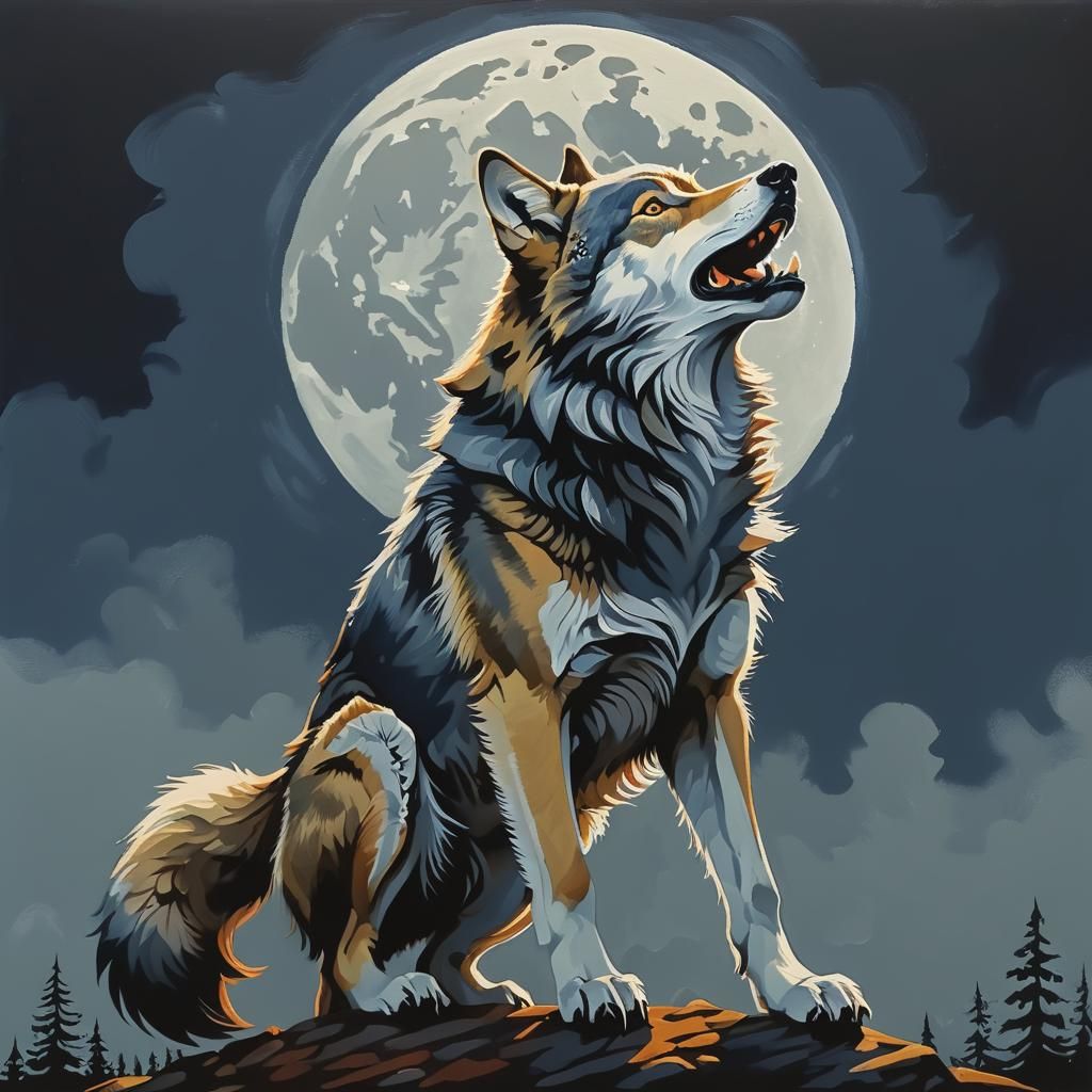 Majestic Wolf in Detailed Gouache Painting