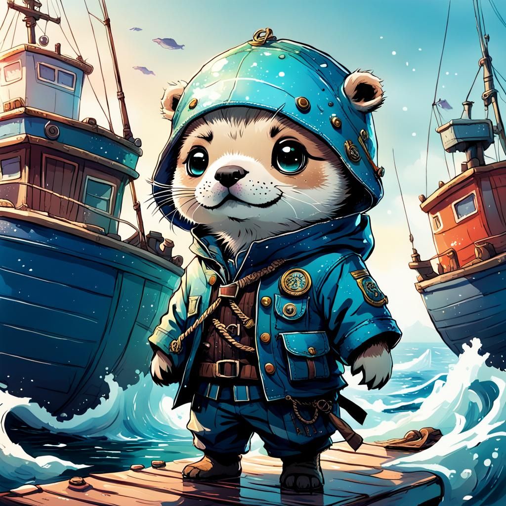 Chibi Seal Pup as Grumpy Fishing Boat Captain