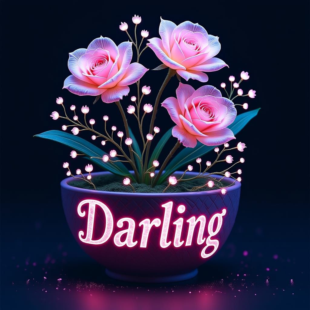 Change the text "Exotic" to  "Darling" in a 3D bold ornate curly  script fantasy font   wrapping around the rim of the b...