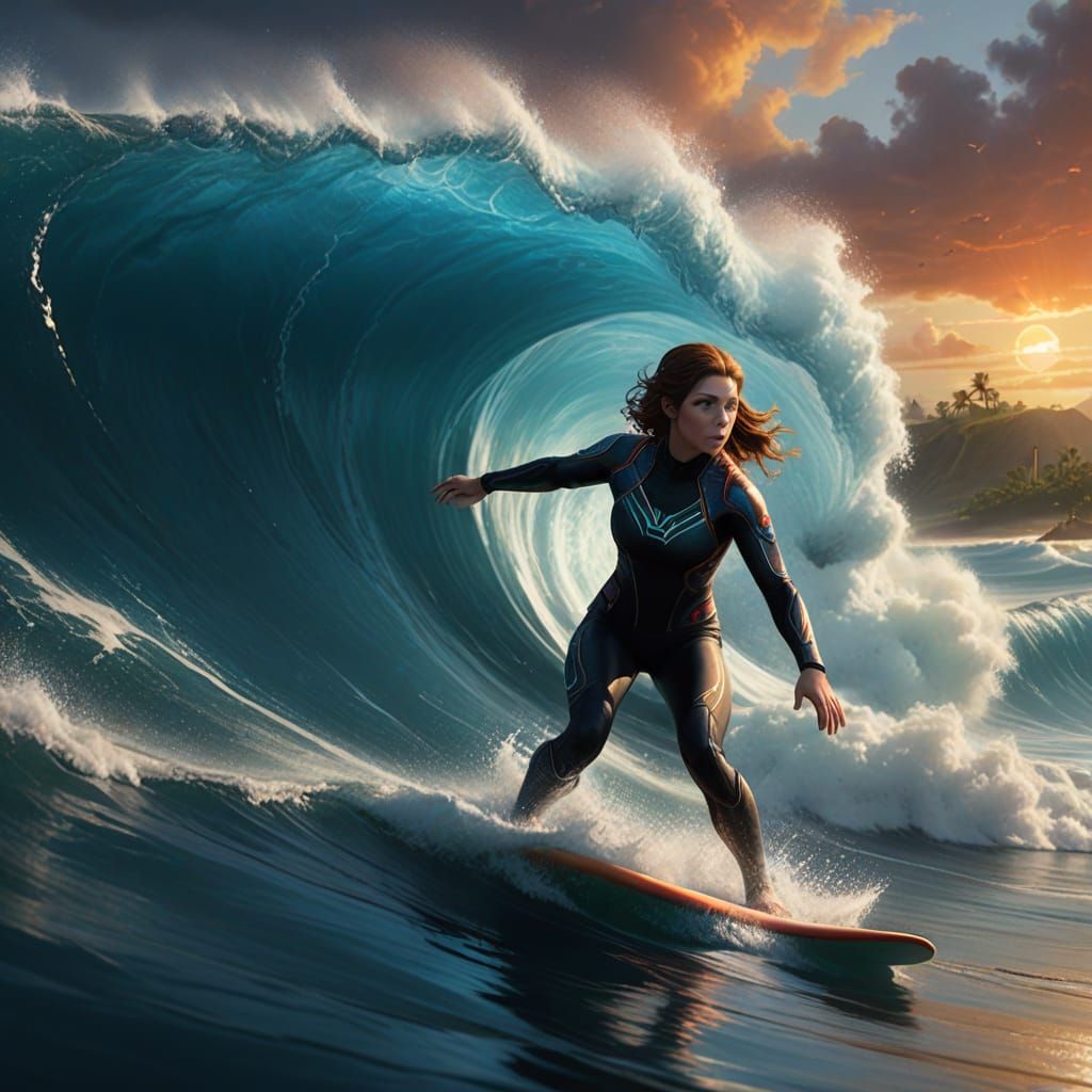 Anna Kendrick Riding a Majestic Wave in a Vibrant Fantasy La...