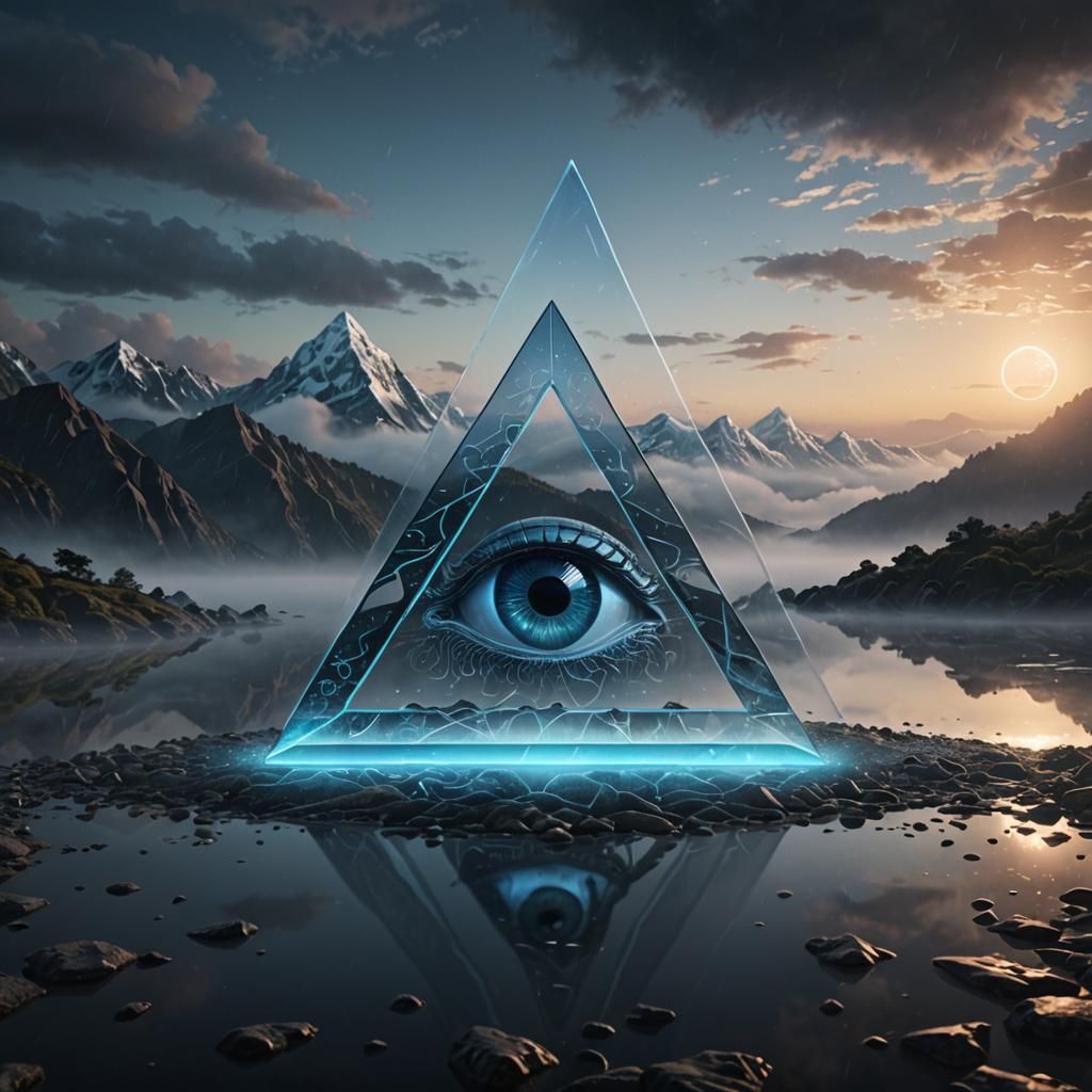 Glass A with Eye in Swirling Fog: 3D Render