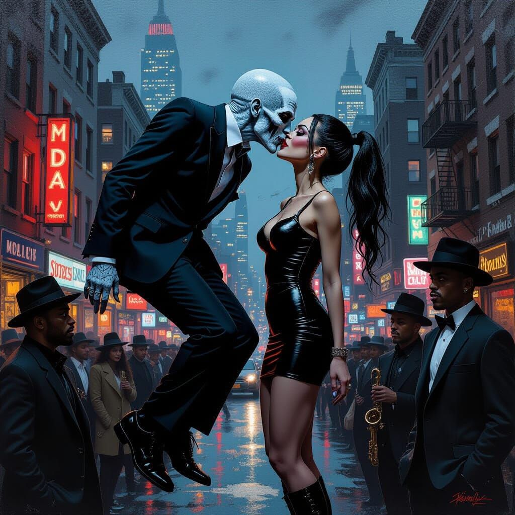 Surreal Hunchback Kisses Harley Quinn in Creepy Ghost Punk S...