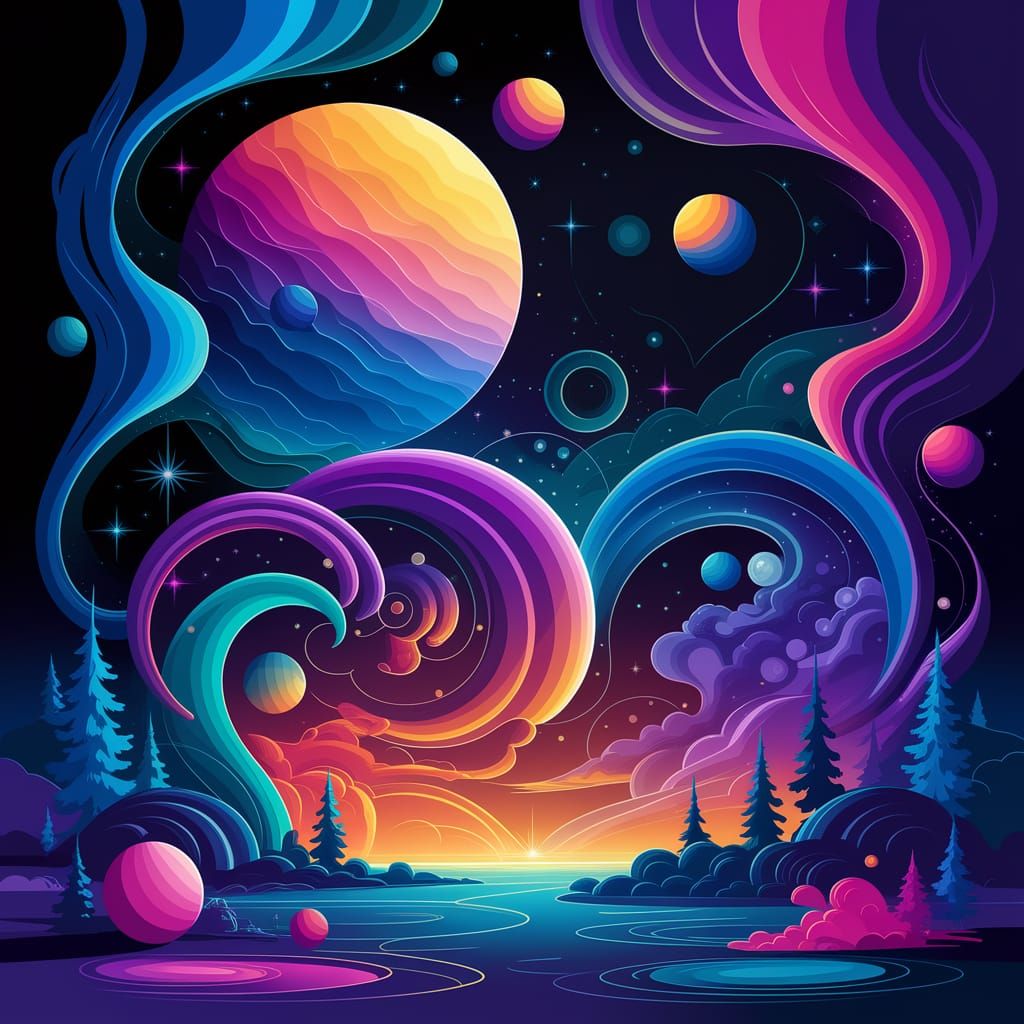 Whimsical Fantasy Bioluminescent Abstractions in Glowing Col...