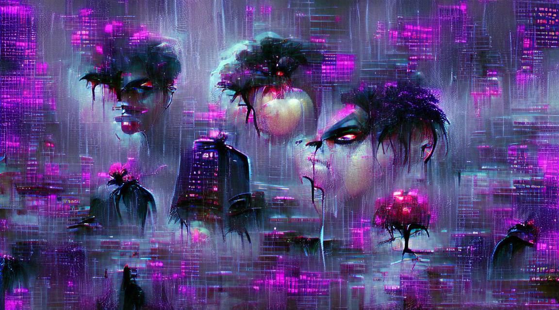 Sinister Cyberpunk Apples in Purple Rain