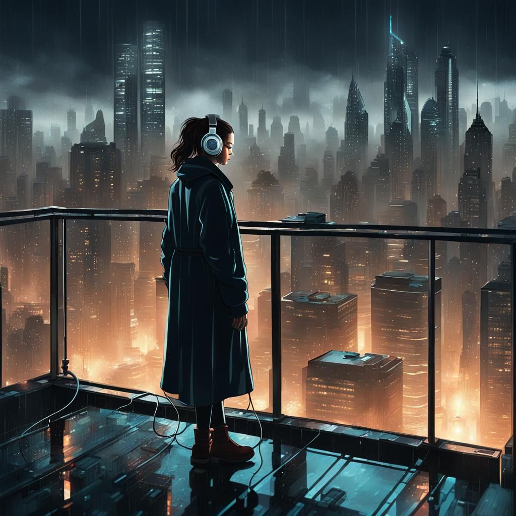 Moody Cyberpunk Cityscape at Dusk