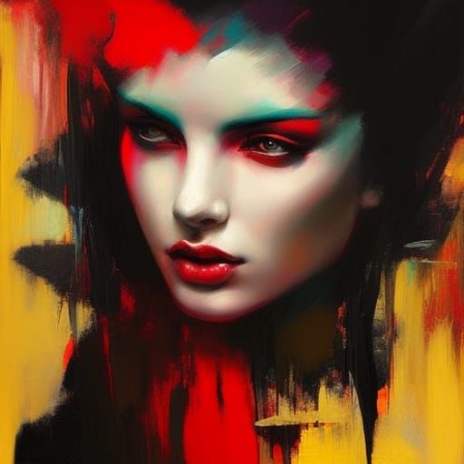 Spanish Woman Portrait with Abstract Paint Smears