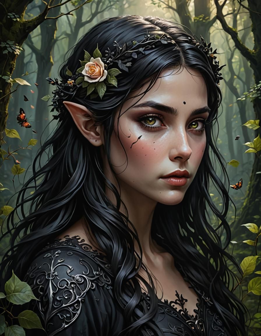 Dark Enchanted Elf in a Mystical Forest