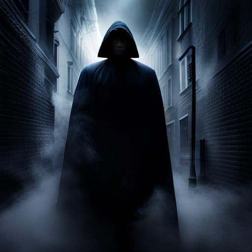 Mysterious Cloaked Figure in Shadowy Alley