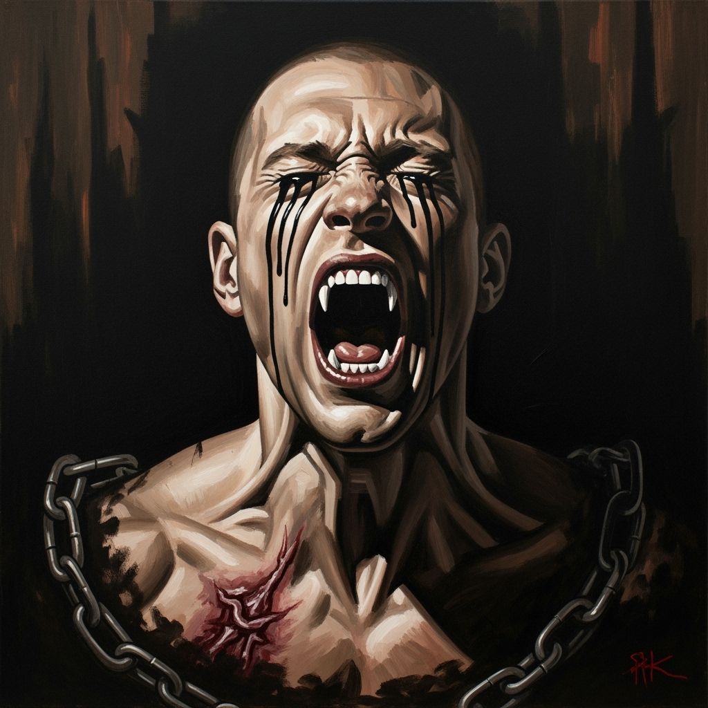 Furious Man Screaming in Anguish: Ominous Portrait