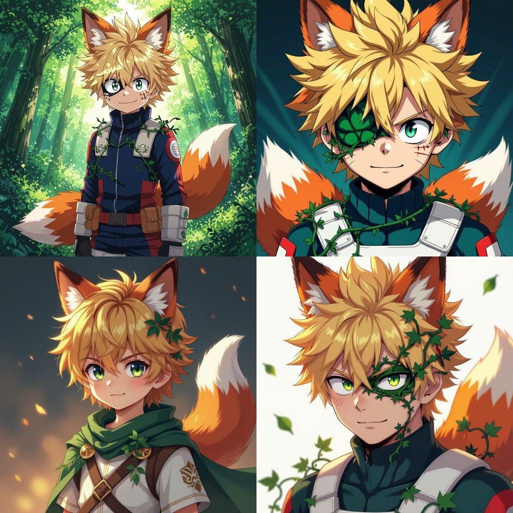 Anime Boy with Golden Hair, Fox Tail, and Vine Tail