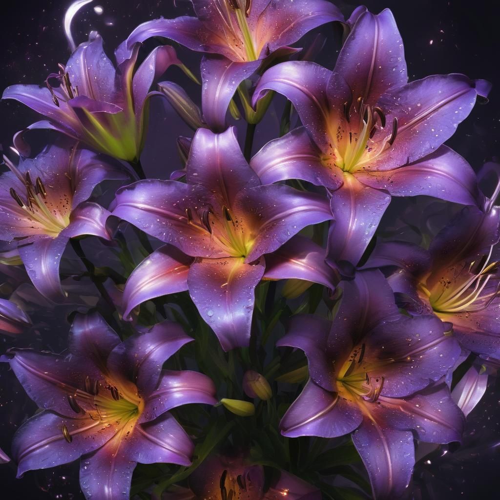 Luminous Purple Lilies in Dreamlike Digital Painting