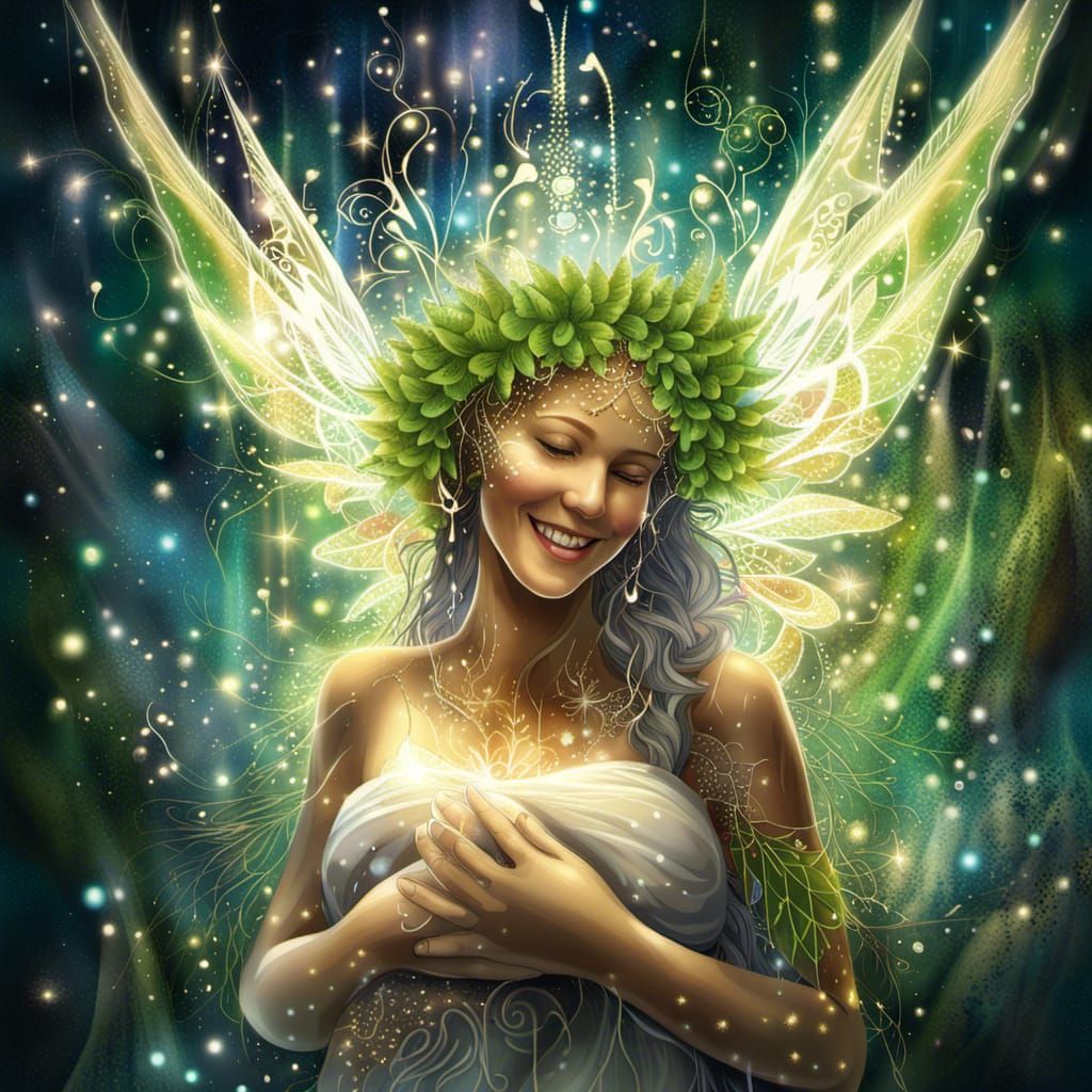 Radiant Fairy Goddess Splatter Art Masterpiece