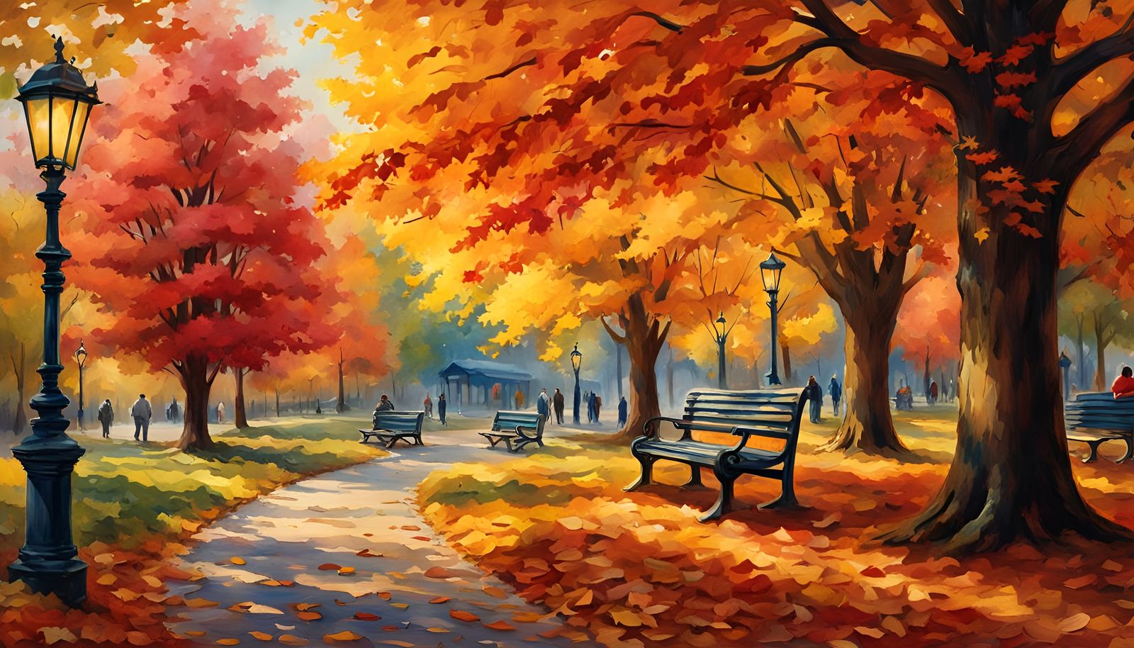 Autumn Leaves Fall in Hyperrealistic Detailed Park