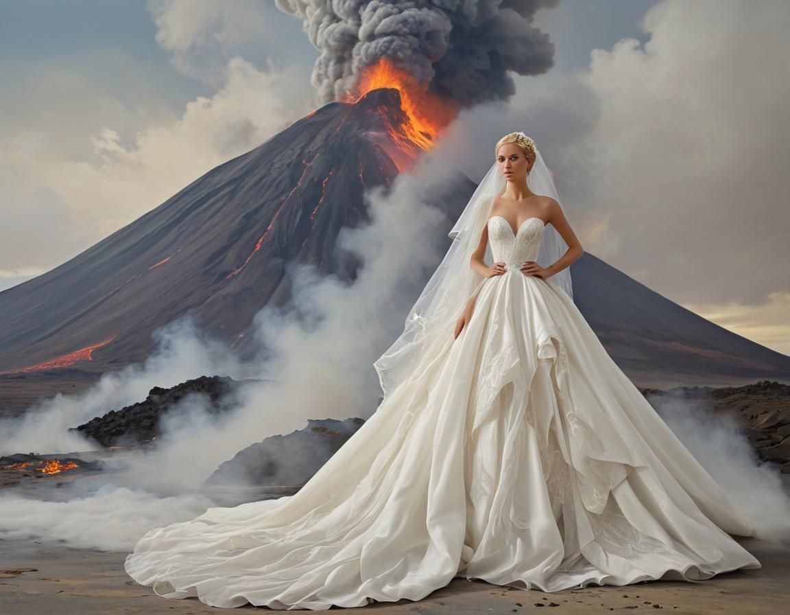 Abstract Eruption Bride in Fiery Volcanic Landscape