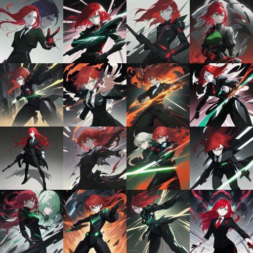 Red Haired Gynoid Warrior in Black Business Suit