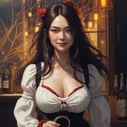 Oktoberfest Bartender in Dreamlike Gouache Illustration