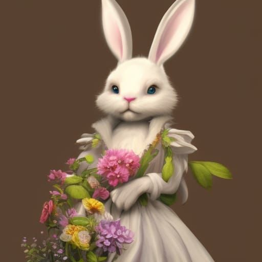 Easter Bunny Portrait in Ornate Floral Setting