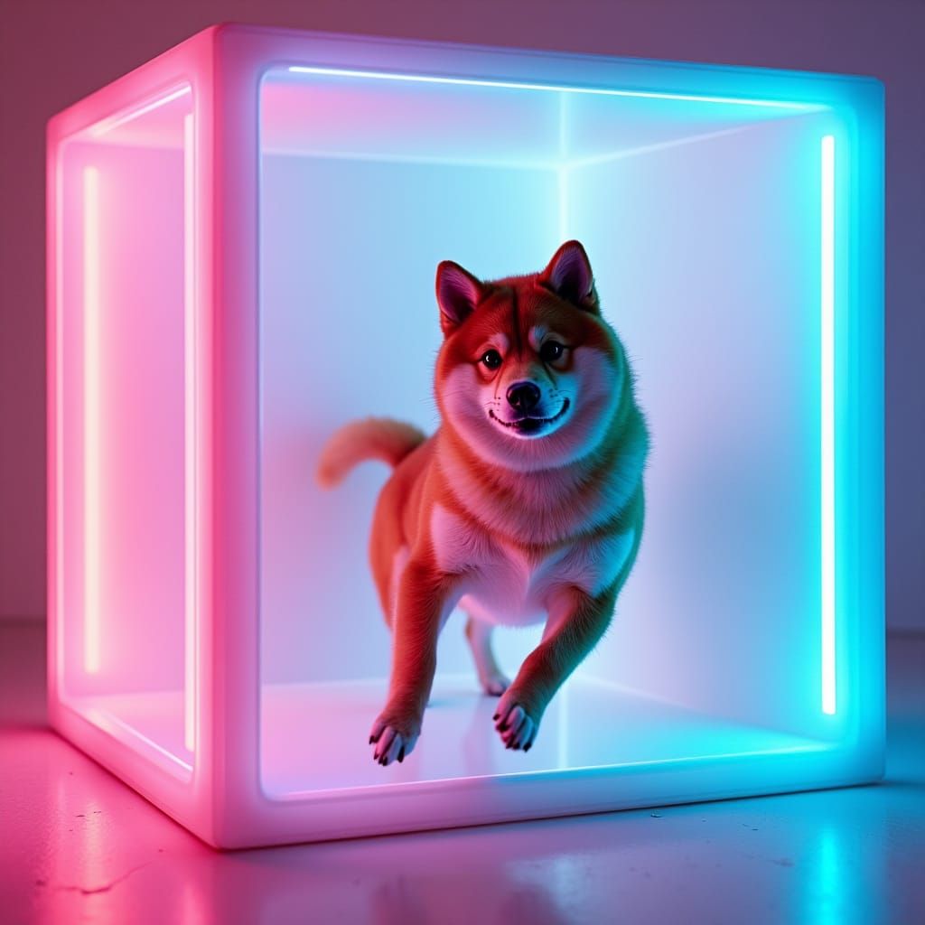 Shiba Inu in Neon Cube: Retro Cyberpunk Art